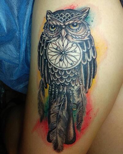 Zhenskie tatu, akvarel, lovec 