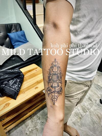 Geometric tattoo bamboo tattoo